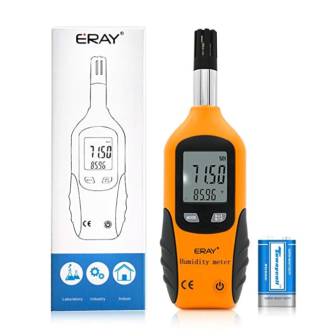 Eray Temperature Humidity Meter Gauge Monitor with Backlight LCD Display Digital Thermometer Handheld Hygrometer Indoor with Dew Point and Wet Bulb Temperature, Battery Included