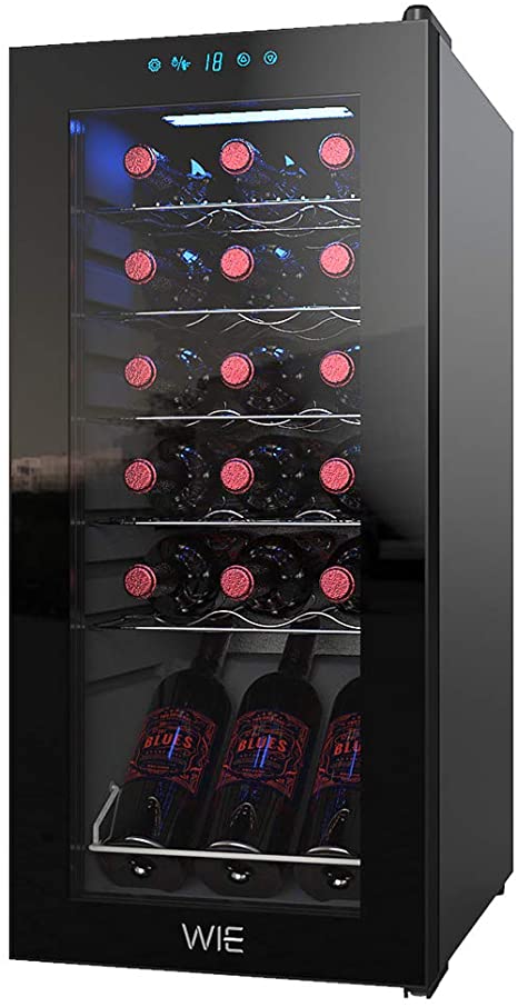 WIE Wine Fridge 18 Bottle Compressor Wine Cooler Refrigerator Large Freestanding Wine Cellars 41°F-64°F Digital Control Cooling White/Red Wine Refrigerator for Kitchen Home Bar, Black