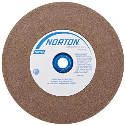 Norton Bench and Pedestal Abrasive Wheel, Type 01 Straight, Aluminum Oxide, 1" Arbor, 5" Diameter, 1/2" Thickness, Fine Grit (Pack of 1)