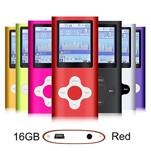 G.G.Martinsen Red 16GB Versatile MP3/MP4 Player with Photo Viewer, FM Radio and Voice Recorder, Mini Usb Port Slim 1.78 LCD, Digital MP3 Player, MP4 Player, Video Player, Music Player, Media Player