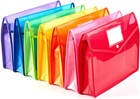 7 Pack A4 Plastic Wallet Folder Envelopes with Closure and Label Pocket, 2.8" Expansion, Letter Size, Clear Poly File Folders Holder Documents Organizer Expandable for School Home Work Office
