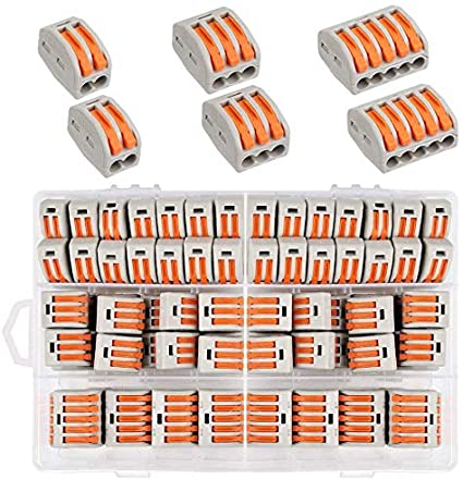 Compact Wire Connectors,60 pcs Electrical Connectors Blocks,Conductor Wire Clamp PCT-212 213 215 Lever Nut Connector -2 Port 30Pcs, 3 Port 20Pcs, 5 Port 10Pcs