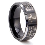 King Will Black Tungsten Carbide Ring Lords Prayer Wedding Engagement Band Polished Finish Beveled Edge