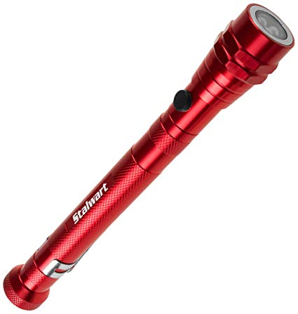 Magnetic Pocket LED Work Light with Flexible, Extendable Telescoping Flashlight, Dual Magnets, and Clip- Lasts Up to 100,000 Hours by Stalwart (Red)