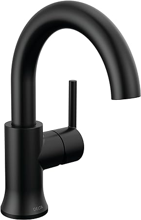 Delta Faucet Trinsic Single Hole Swivel Spout Bathroom Faucet, Black Bathroom Sink Faucet, Single Handle Bathroom Faucet, Diamond Seal Technology, Drain Assembly, Matte Black 559HA-BL-DST