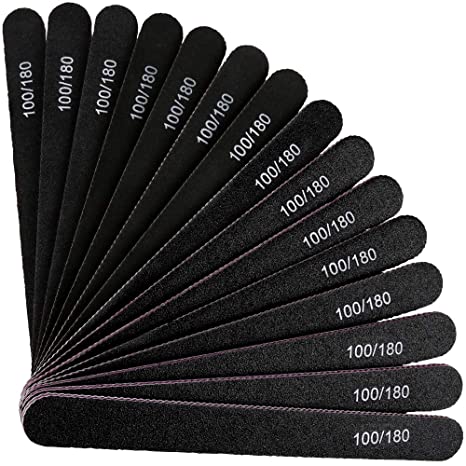 Nail Files 15pcs, YGDZ 100/180 Nail File Grit Emery Boards Double Sided Coarse Nail Buffering Files for Acrylic Nails, Black
