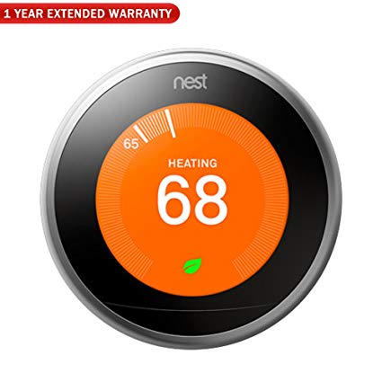 Nest 3rd Generation Learning Thermostat with 1 Year Extended Warranty (Stainless Steel)