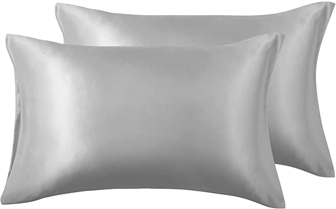 Love's cabin Silk Satin Pillowcase for Hair and Skin (Light Grey, 20x30 inches) Slip Pillow Cases Queen Size Set of 2 - Satin Pillow Covers with Envelope Closure