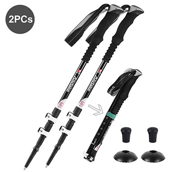 Ultralight Trekking Pole, Andake Aircraft-grade 7075 Aluminum Anti-Shock Walking Sticks with Durable Tungsten Steel Tips and Soft EVA Foam Handle Collapsible for Hiking, Mountaineering, Camping (1/2P)