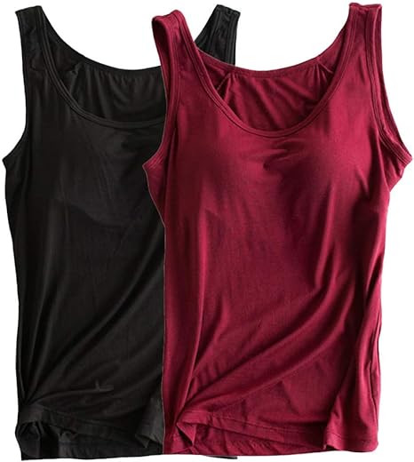 Womens Modal Built-in Bra Padded Camisole Yoga Tanks Tops