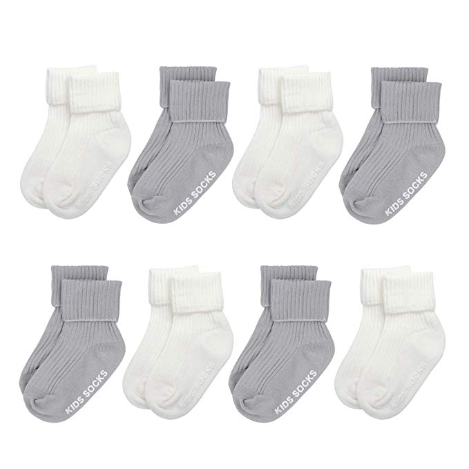 Baby Toddler Socks with Grips Non Skid Anti Slip Soles Ankle Socks for Kids 8 Pairs