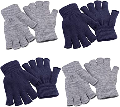 Cooraby 4 Pairs Fingerless Gloves Knitted Half Finger Gloves Winter Stretchy Fingerless Mittens