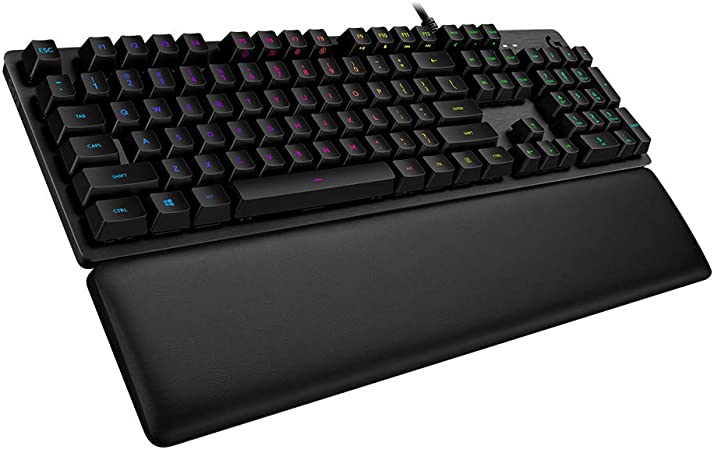 Logitech G513 Mechanical Gaming Keyboard with Palm Rest, RGB LIGHTSYNC, GX Blue Clicky Key Switches, Brushed Aluminum Case, Customizable F-Keys, USB Pass Through, QWERTY UK Layout - Carbon/Black