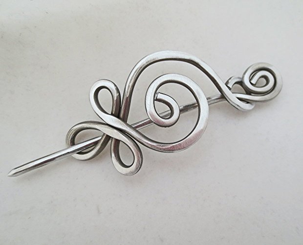 Celtic Budding Spiral Aluminum Shawl Pin, Scarf Pin, Sweater Brooch
