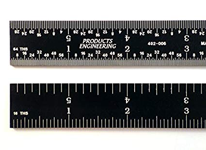 PEC Tools 6" 4R rigid black chrome, "high-contrast" machinist ruler with markings 1/8", 1/16", 1/32" and 1/64"