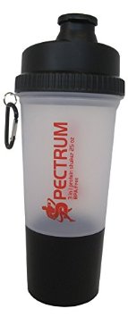 Top Protein Shaker Cup with Clip 25 Oz. Extra Large 3 in 1 By Spectrum (1, Black and Clear)