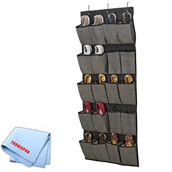 20 Pocket Hanging Shoe Organizer/Caddy In Grey/Black   Tronixpro Microfiber Cloth