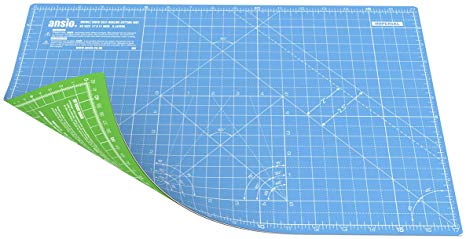 ANSIO Craft Cutting Mat Self Healing A3 Double Sided 5 Layers - Quilting, Sewing, Scrapbooking, Fabric & Papercraft - Imperial/Metric 17 Inch x 11 Inch / 42cm x 27cm - Sky Blue / Lime Green
