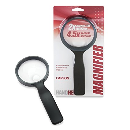 Carson Hand Held Series Rimmed Lightweight Magnifiers for Reading, Low Vision, Hobby, Crafts, Office, Inspection of Coins, Stamps and Tasks