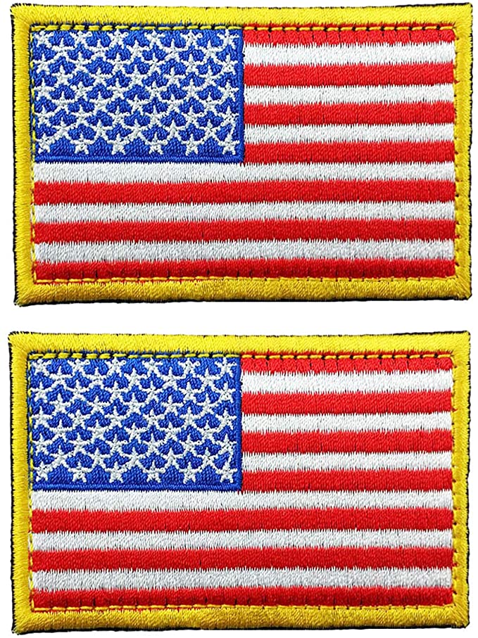 Tactical American Flag Embroidered Patch Gold Border USA United States of America Military Uniform Emblem 2 Pack(3.15X2 inch)