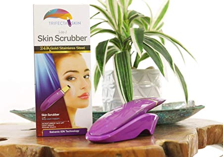 Trifecta Skin Premium 3-in-1 24K Gold Skin Scrubber w/Blue Light Therapy, Galvanic Ion, Micro-current Face Lift Pore Extractor (Trifecta Skin 24K Scrubber)