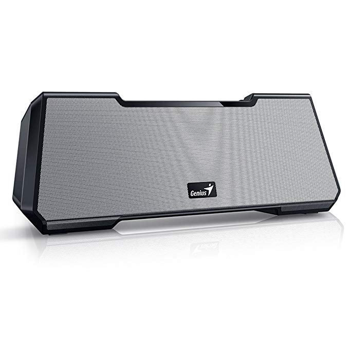 Genius Mobile Theater MT-20, Portable & Wireless SoundBar Designed Bluetooth Speaker. Cinema-Like Stereo Surround Sound, Deep Heavy Bass, 10 Hours of Playtime for Smartphones & Tablets - Silver