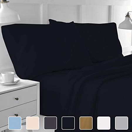 Cottington Lane 400 Thread Count 100% Long Staple Cotton Sheetsets, 4 PCs, Short Queen Sheets, Upto 15" Deep Pocket, Soft & Smooth Sateen Weave, Breathable Bed Sheets, Luxury Hotel Bedding, Navy Blue
