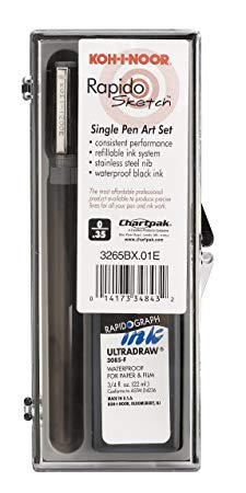 Koh-I-Noor RapidoSketch Pen and Ink Set.35mm Pen Point and .75 oz. Bottle of Ultradraw Black Ink, 1 Set (3265BX.01E)