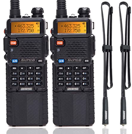 2 Pack BaoFeng UV-5R 8W High Power Tri-Power 1W/4W/8W Portable Dual Band Two-Way Radio 3800mAh Battery & ABBREE Tactical Antenna (2pcs 5R8W 42.5")