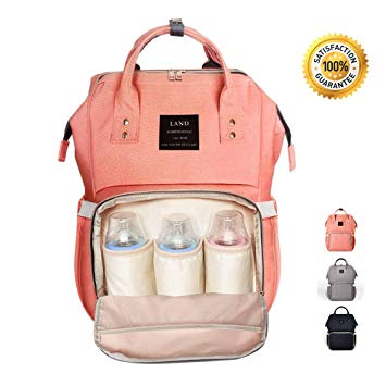 Diaper Bag Baby Backpack Multi-Function Waterproof Travel Backpack Tote Nappy Bags for Baby Care, Large Capacity, Stylish and Durable, Mom Bag, Orange Pink