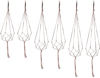 POTEY 630601 Macrame Plant Hangers - Simple Design Indoor Outdoor Hanging Planters Set Handmade Jute Rope Hanging Plant Holder for Flower Pots 6 Pack 4 Legs,35''/40.5''/47''