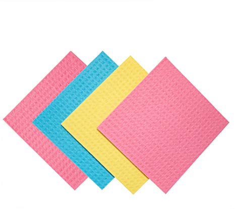 Paperless Kitchen Cleaning Cloth – Environmentally Friendly Cellulose Sponge Cloth and Paper Towel Alternative is Washable, Reusable and Biodegradable for Household and Kitchen Cleaning - 4 Pack