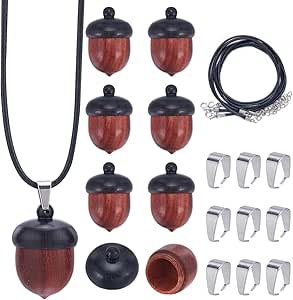 SUNNYCLUE 6 Sets Wooden Acorn Locket Necklace Making Kit Wooden Acorn Charms Wood Acorn Charms Autumn Christams Mini Wooden Nut Charms Brown Detachable Wood Acorn Box Charms for Jewelry Making Kits