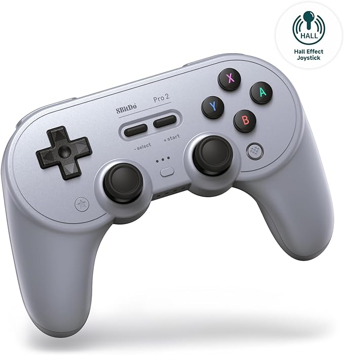 8BitDo Pro 2 Bluetooth Controller for Switch, Hall Effect Joystick Update, Wireless Gaming Controller for Switch, PC, Android, and Steam Deck & Apple (Gray Edition)