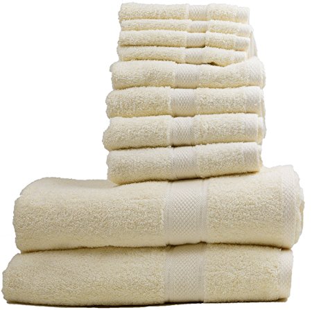 Hotel Sheets Direct 600 GSM 100% Cotton 10 Piece Towel Set (Ivory)