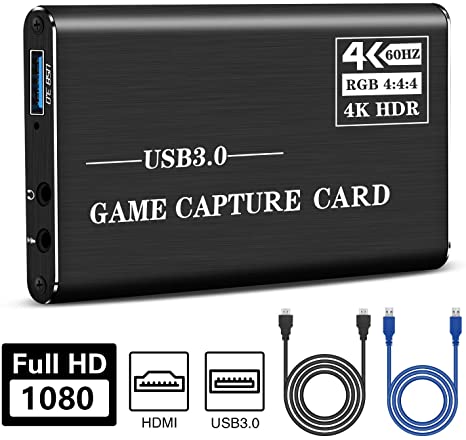 MRLI HD Video Capture Card, USB 3.0 HDMI Audio Capture Card, 4K 60FPS Game Capture Device Game Streaming Live Video Recorder for Xbox One, PS4, Wii, Nintendo Switch