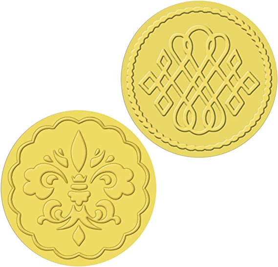 100 Pieces Gold Embossed Wax Seals Gold Foil Envelope Seals Round Embossed Foil Seals Aluminum Foil Sticker Flower Pattern Certificate Seals for Invitations Greeting Cards Party Wedding, 2 Styles