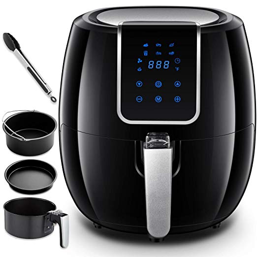 AAOBOSI Air Fryer, Digital Air Fryer, 3.7 Qt, 1500 Watts, Big LED Display with Sensor Touch Control, Extra Free Accessories, Washable Basket and Pan, Black
