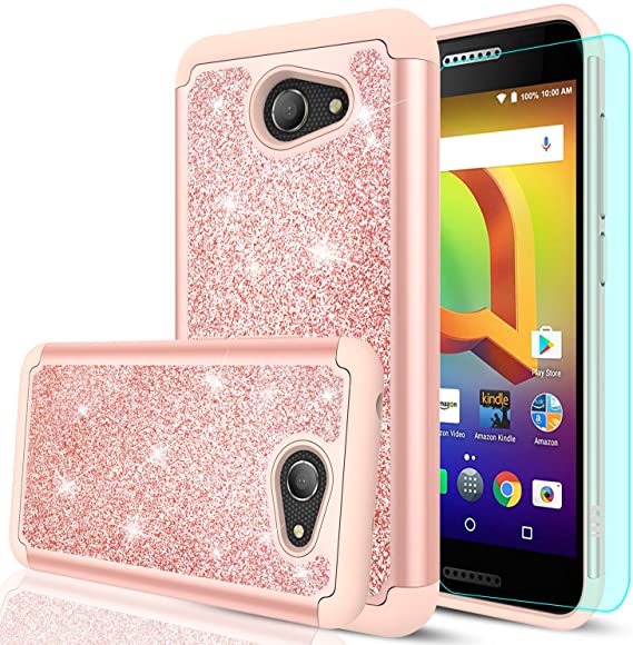 Alcatel A30 Case,Alcatel Kora Case,Alcatel Zip LTE Case with HD Screen Protector,LeYi Glitter Bling Girls Wome Dual Layer Heavy Duty Protective Phone Case for Alcatel A30 (5.0") TP Rose Gold