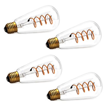 SEALIGHT Vintage Flexible LED Filament Bulb ST64 - 4W E26 Base, WARM white 2200K, Edison Bulb 40W Equivalent, 120V, Dimmable,UL Listed,4 Pack