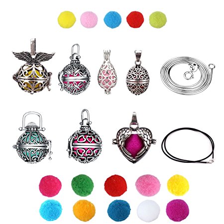 Aromatherapy Jewelry Necklace 316L Steel Material Locket Style Pendant Essential Oil Difusser 10 Colorful Cashmere Sustained Release Ball Christmas Gift Set Of 7