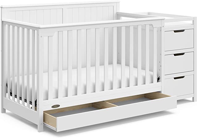 Graco Hadley 5-in-1 Convertible Crib and Changer with Drawer (White) – Crib and Changing Table Combo with Drawer, Includes Changing Pad, Converts to Toddler Bed, Daybed and Full-Size Bed