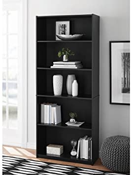 Mainstay 5-Shelf Wood Bookcase - Black