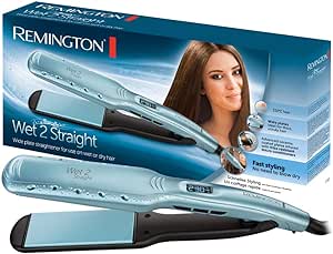 Remington Lisseur Cheveux [Lissage sur cheveux mouillés ou sec] Wet2Straight (Plaques larges, Soins à l'huile d'argan et Vitamine E, Lisse & sèche, Prêt en 15 sec, Céramique,) Fer à Lisser S7350