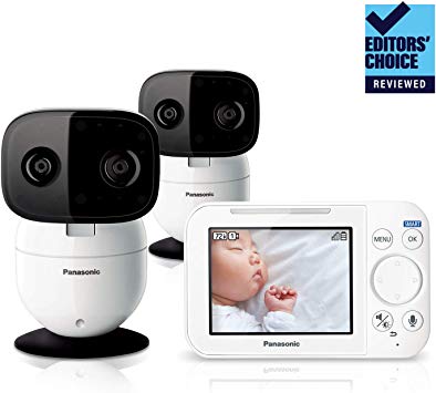 Panasonic Video Baby Monitor with Remote Pan/Tilt/Zoom, Extra Long Audio/Video Range, 2 Way Talk and Lullaby or White Noises - 2 Cameras KX-HN4102W (White) – Updated 2019 Version