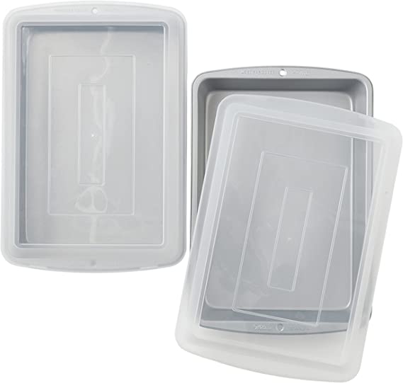 Wilton Recipe Right Non-Stick 13 x 9-Inch Covered Oblong Baking Pan with Lids, Pack of 2,Assorted