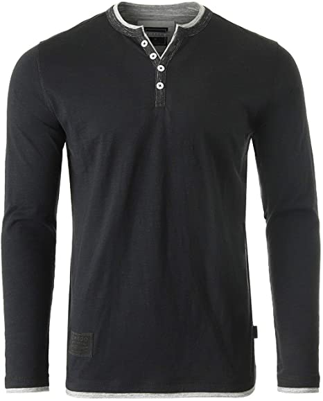 ZIMEGO Men's Long Sleeve Double Layer Neck and Hem Active Fashion Henley Shirts
