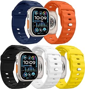 MoKo 5Pack Ocean Band Compatible with Apple Watch Ultra 2 Band 49mm 45mm 44mm 42mm for Men Women,Outdoor Silicone Replacement Strap Sport Wrist band for iWatch Series 9 8 7 6 5 4 3 SE Ultra 2 1