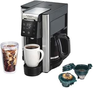 Hamilton Beach FlexBrew 5-in-1 12 Cup Drip and Single Serve Hot & Iced Coffee Maker with Movable 60 oz. Water Reservoir, Use Pod Packs and Grounds, Fast Brewing, LED Touchscreen, Black (49924)