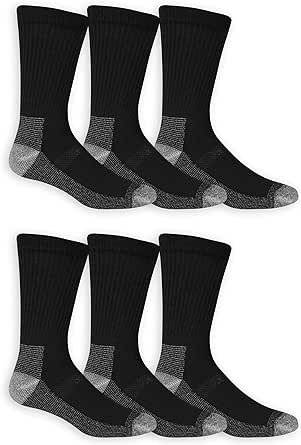 Fruit of the Loom Men's Durable Cushioned Work Gear Socks with Dual Defense-6 Pair Pack